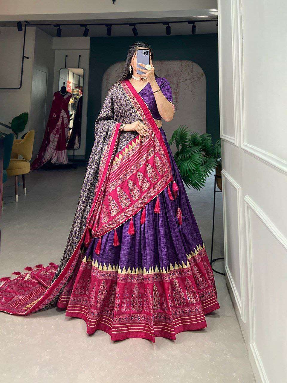 Women's Stitched Ethnic Lehenga Choli with Zari Border and Contrast Dupatta - Image 4